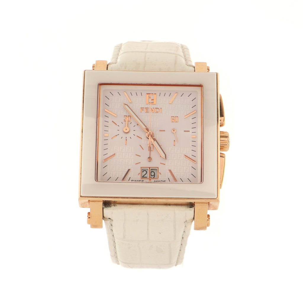 Fendi Quadro Chronograph Quartz Watch Ceramic with Plated Metal