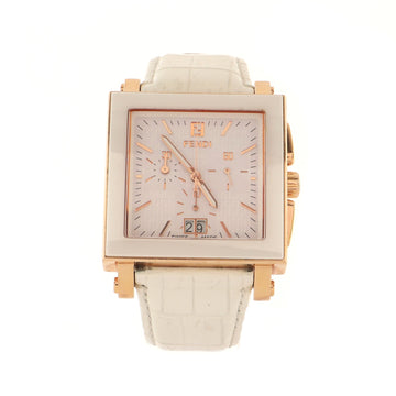 Fendi Quadro Chronograph Quartz Watch Ceramic with Plated Metal and Crocodile Embossed Leather 39