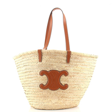 Celine Triomphe Classic Panier Basket Tote Raffia with Leather Large
