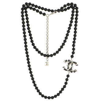 Chanel CC Long Necklace Faux Pearls and Crystal Embellished Metal
