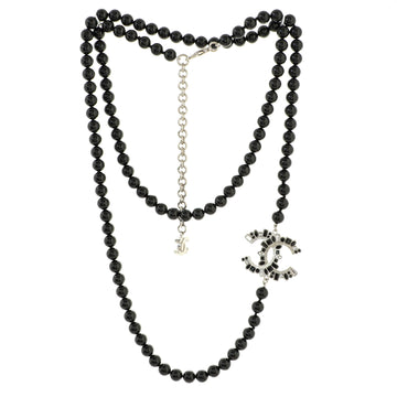 Chanel CC Long Necklace Faux Pearls and Crystal Embellished Metal