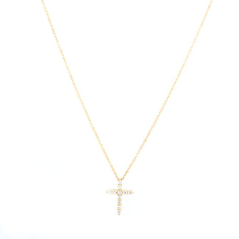 Tiffany & Co. Cross Pendant Necklace 18K Yellow Gold with Diamonds Mini