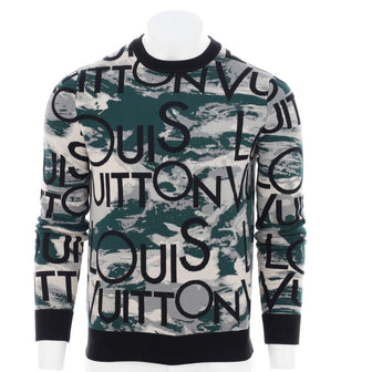 Louis Vuitton Men's Allover Logo Camoflauge Jacquard Crewneck Sweatshirt Cotton