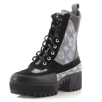 Louis Vuitton Women's Laureate Platform Desert Boots Damier Monogram LV Pop Canvas with Suede and Leather