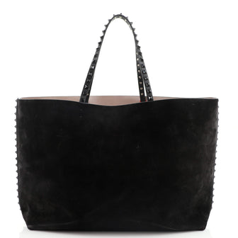 Valentino Rockstud Shopper Tote Leather and Suede Large