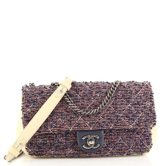 Chanel Aged Chain CC Flap Bag Quilted Tweed Medium