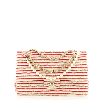 CHANEL Jersey Quilted Medium Coco Sailor Flap Red White 617556