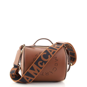 Stella McCartney Logo Barrel Bag Perforated Faux Leather Small