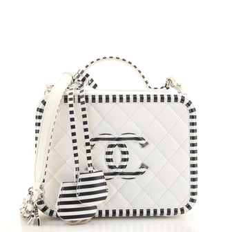 Chanel Filigree Vanity Case Quilted Caviar with Striped Leather Medium