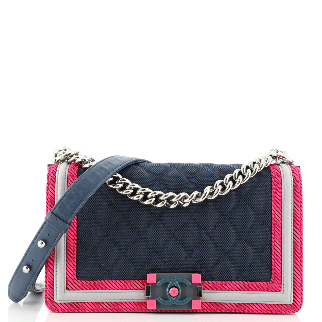 Chanel Fluo Boy Flap Bag Quilted Canvas Old Medium Blue 15884116