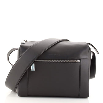 Bottega Veneta Front Zip Pocket Messenger Bag Leather and Coated Canvas Medium
