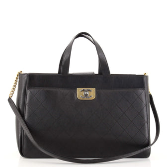 Chanel Straight Lines Zipped Shopping Tote Quilted Calfskin Large