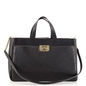 Chanel Straight Lines Zipped Shopping Tote Quilted Calfskin Large