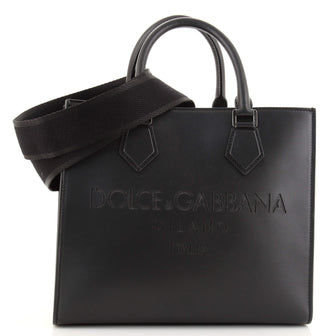 Dolce & Gabbana Logo Convertible Open Tote Embossed Leather Medium