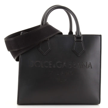 Dolce & Gabbana Logo Convertible Open Tote Embossed Leather Medium