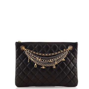 Chanel Egyptian Amulet All About Chains O Case Clutch Quilted Lambskin Medium