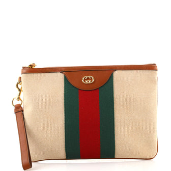 Gucci Vintage Web Wristlet Pouch Canvas Medium
