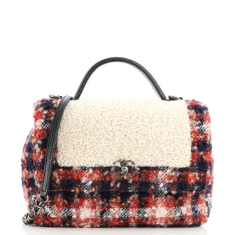Chanel Top Handle Bag Shearling with Tweed Small
