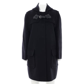 Fendi Women's Flower Buckle Hooded Coat Wool