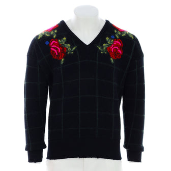 Versace Men's Roses V-neck Sweater Wool Blend