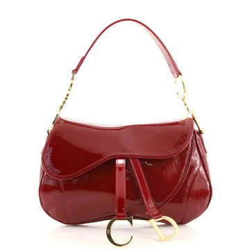 Christian Dior Vintage Double Saddle Bag Ultimate Embossed Patent