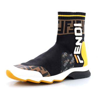 Fendi Women's Mania Logo Sock Sneakers Knitted Fabric with Leather Applique