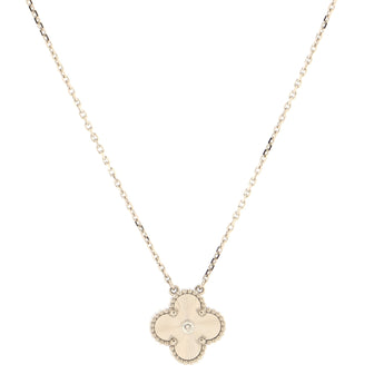 Van Cleef & Arpels Vintage Alhambra Pendant Necklace Guilloche 18K White Gold with Diamond