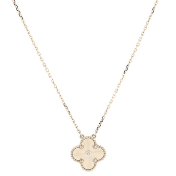 Van Cleef & Arpels Vintage Alhambra Pendant Necklace Guilloche 18K White Gold with Diamond