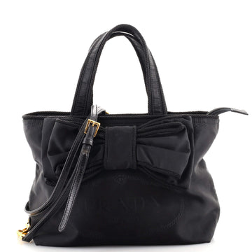 Prada Logo Bow Tote Tessuto and Leather Mini