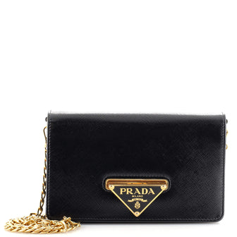 Prada Flip Lock Wallet on Chain Clutch Vernice Saffiano Leather Small