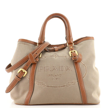 Prada Logo Convertible Tote Canvas with Leather Medium