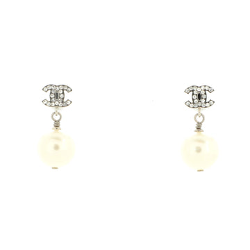 Chanel CC Drop Earrings Metal with Crystals and Faux Pearls