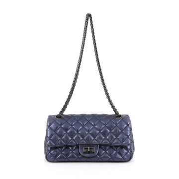 Chanel Reissue Double Compartment Flap Bag Quilted Glazed Calfskin Medium Blue