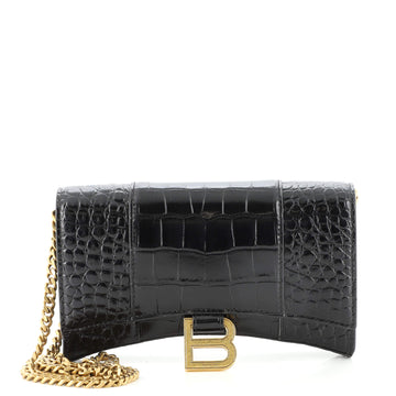 Balenciaga Hourglass Chain Wallet Crocodile Embossed Leather