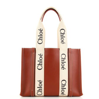 Chloe Woody Tote Leather with Canvas Medium