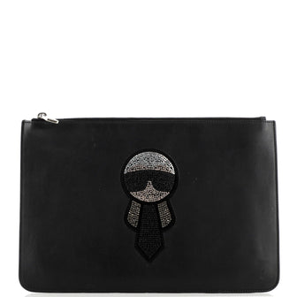 Fendi Karlito Pouch Crystal Embellished Leather Medium