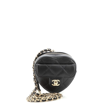 Chanel CC in Love Heart Chain Necklace Zip Coin Purse Quilted Lambskin