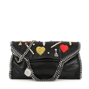Stella McCartney Falabella Fold Over Bag Embellished Shaggy Deer Small black