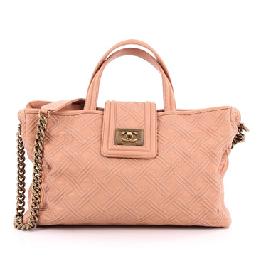 Chanel Boy Shopping Tote Embossed Calfskin Large pink