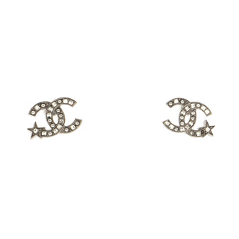 Chanel CC Stud Earrings Crystal Embellished Metal
