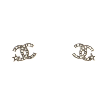 Chanel CC Stud Earrings Crystal Embellished Metal