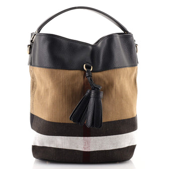 Burberry Susanna Tassel Hobo House Check Canvas Medium