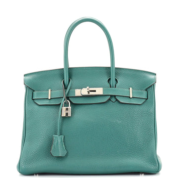Hermes Birkin Handbag Green Clemence with Palladium Hardware 30