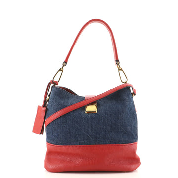 Miu Miu Madras Convertible Hobo Denim and Leather Small