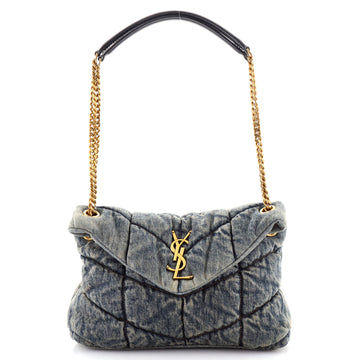 Saint Laurent LouLou Puffer Shoulder Bag Quilted Vintage Denim Mini