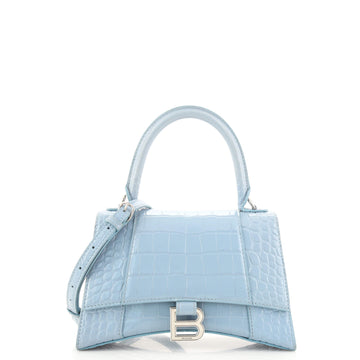 Balenciaga Hourglass Top Handle Bag Crocodile Embossed Leather Small