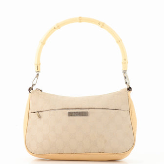 Gucci Vintage Bamboo Handle Zip Baguette Hobo GG Canvas Medium