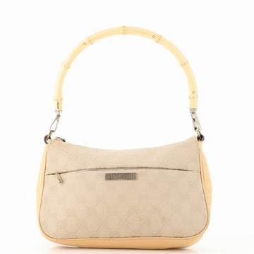 Gucci Vintage Bamboo Handle Zip Baguette Hobo GG Canvas Medium