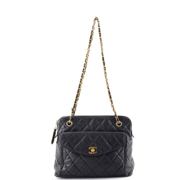 Chanel Vintage Front Pocket Shoulder Bag Quilted Caviar Medium