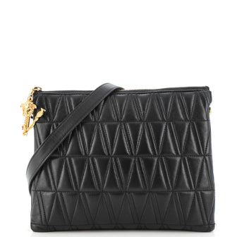 Versace Virtus Zip Shoulder Bag Quilted Leather Small